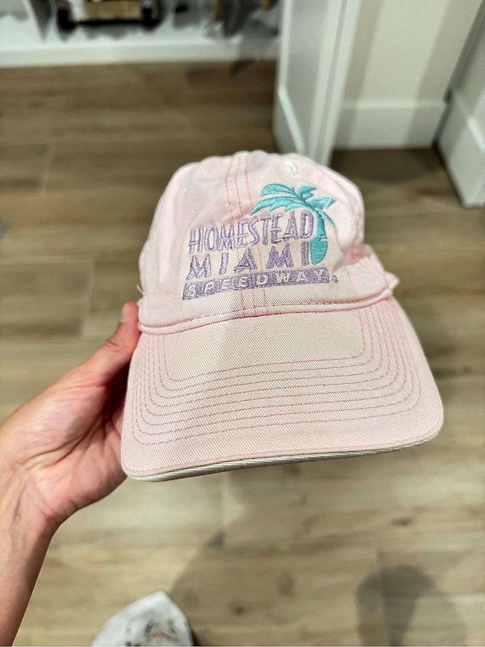 Vintage Homestead Miami Speedway Pink Palm Tree Embroidered Baseball Cap